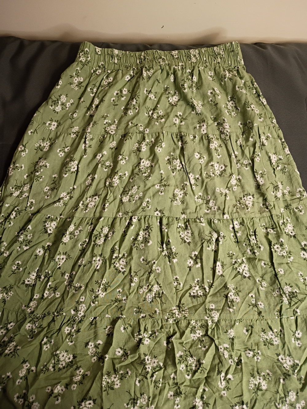 Lark Grey MyWomen's Olive Green Floral Tiered Skirt